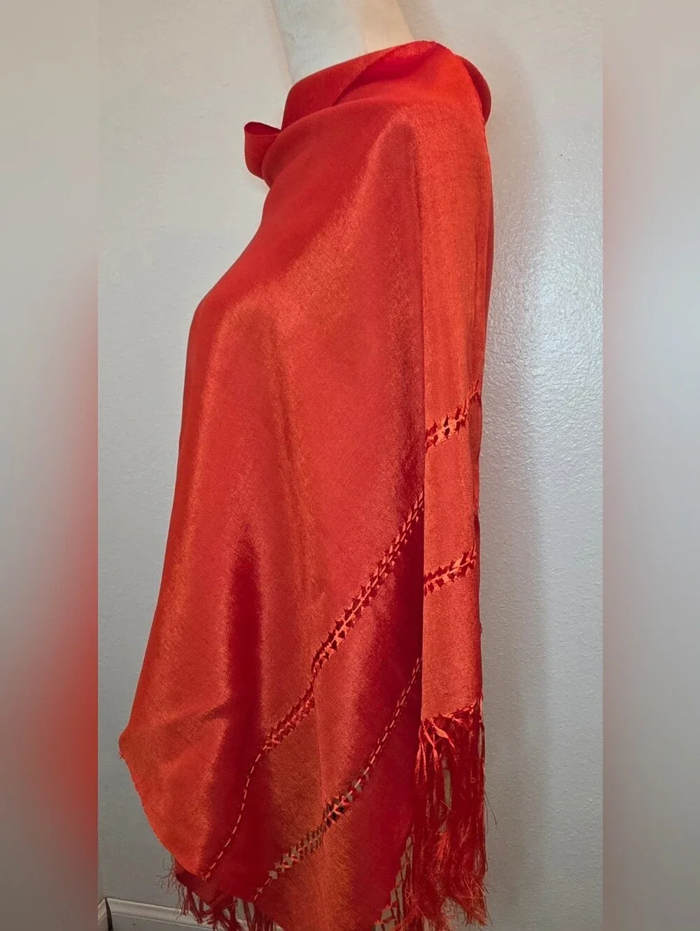 Traditional Mexican Rebozo De Articela Pumpkin Spice Shawl Pashmina Handmade
